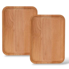 2 Pack 10x7 inch Solid Wood Serving Platters and Trays with Edge Rectangular