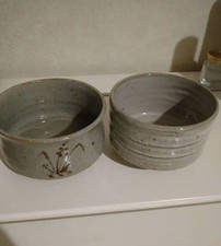 Karatsu Ware Gray Ceramic Bowls Set of 2 Japanese Pottery