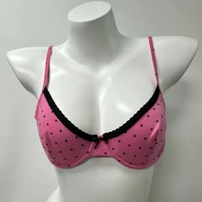 Vintage 90s GITANO Bra Pink Polka Dot Size 34B Made In USA