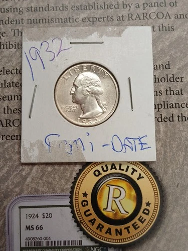 Silver 90% 1932 P Washington Quarter AU/BU Coin  T-170