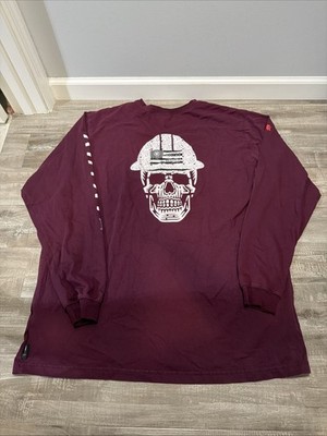 Ariat FR Long Sleeve T-Shirt Size 2XL Tall Crewneck Roughneck Skull Burgundy