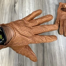 Riparo Motorsports Tan Leather Full Finger Perforated Driving Gloves, Medium