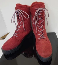 NEW Rouge Combat Ankle BOOTS BOOTIES Red Lace Up Micro Suede Womens Size 8