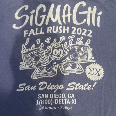 SDSU San Diego State U Sigma Chi Frat Fall Rush 2022 Felix Cat DJ Shirt XL Vtg.
