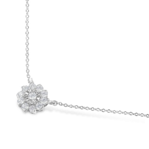 1/2 Carat Diamond Flower Pendant Necklace with Cable Chain in Sterling Silver - 第 3/6 張圖片