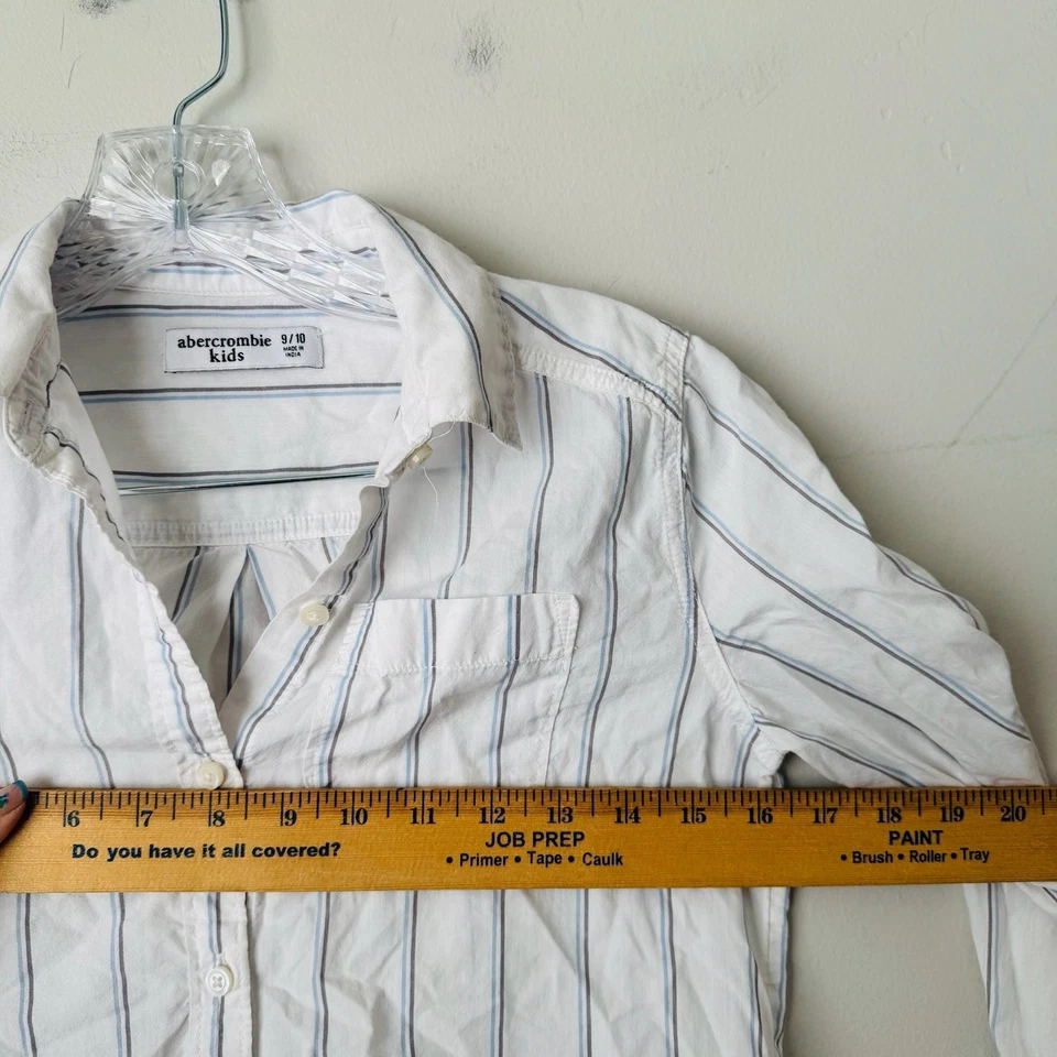 Abercrombie Kids White And Blue Striped Long Sleeve Button Up Shirt Girls 9/10 - Image 2 of 4