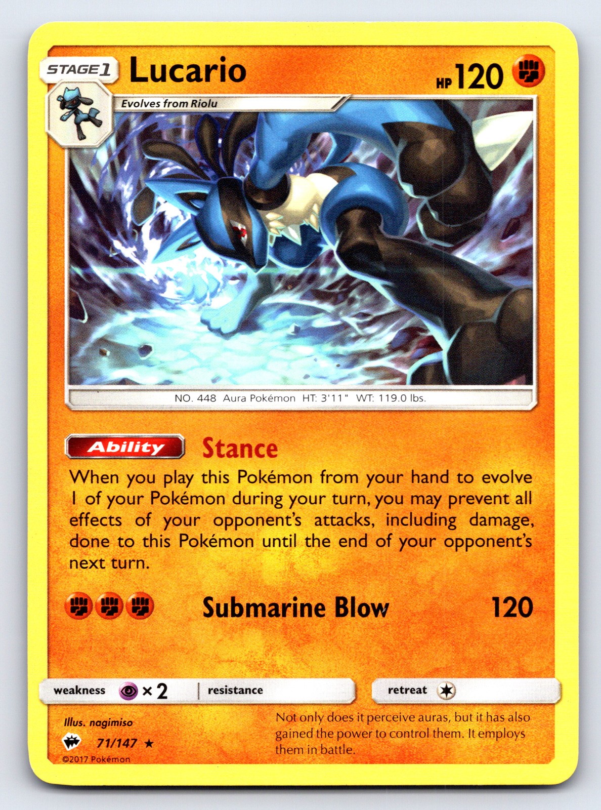 Lucario Holo Rare SM - Burning Shadows 71/147 NM