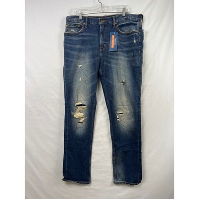 Old Navy Slim Jeans Mens 36x32 Blue Built-In Flex Distressed Ripped Denim