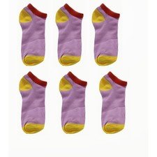 6 Pairs Big Girls Purple Low Cut Ankle Socks Colorblock Shoe Size 9-11