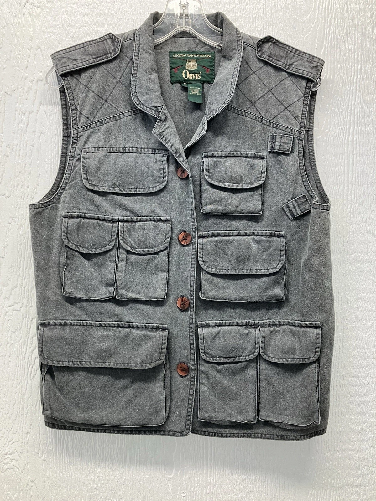 Orvis Fishing Vest Women's Medium Gray Cotton Pockets Cargo Tactical Outdoor