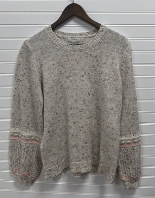 Cupio Speckled Cute Pink Knit Pullover Sweater Multicolor Long Sleeve Womens L