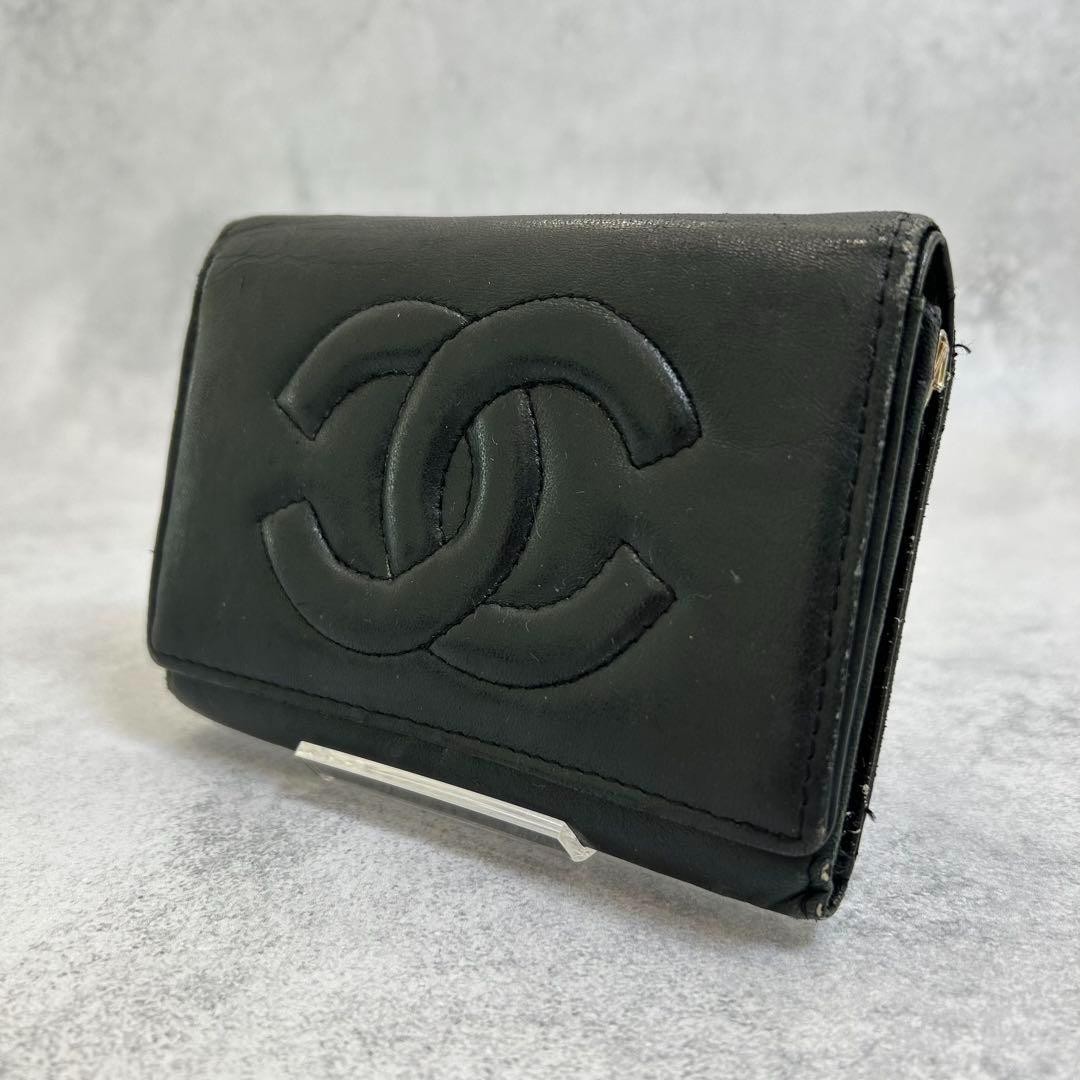 CHANEL Leather Foldable Wallet Black IY231423