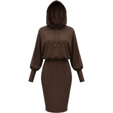 Shein Brown Hoodie Midi Dress XL 12 Long Sleeve Batwing Bodycon Streetwear NWOT