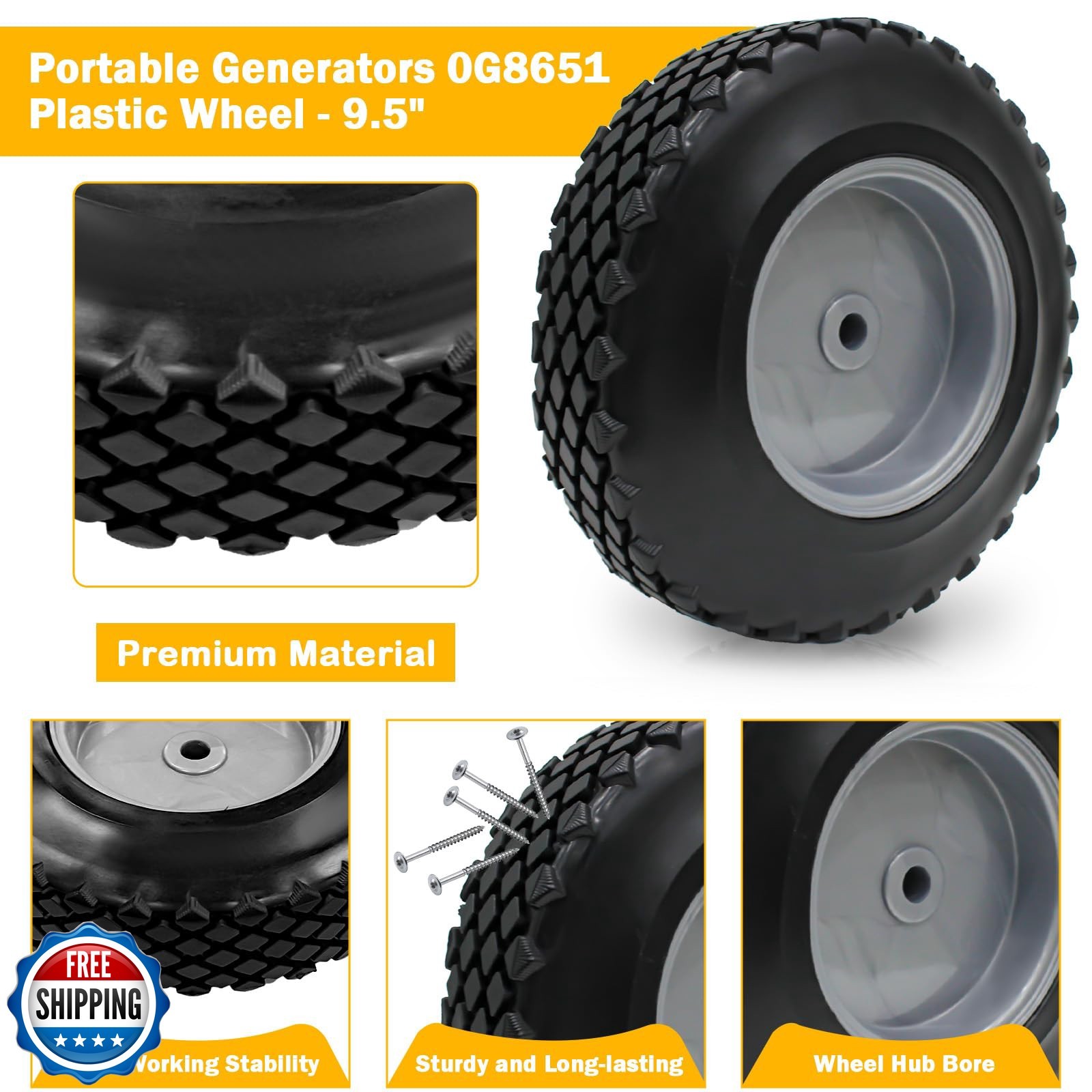 Showingo 0G8651 Wheel Plastic 9.5" Diameter Compatible With Generac Portable ...