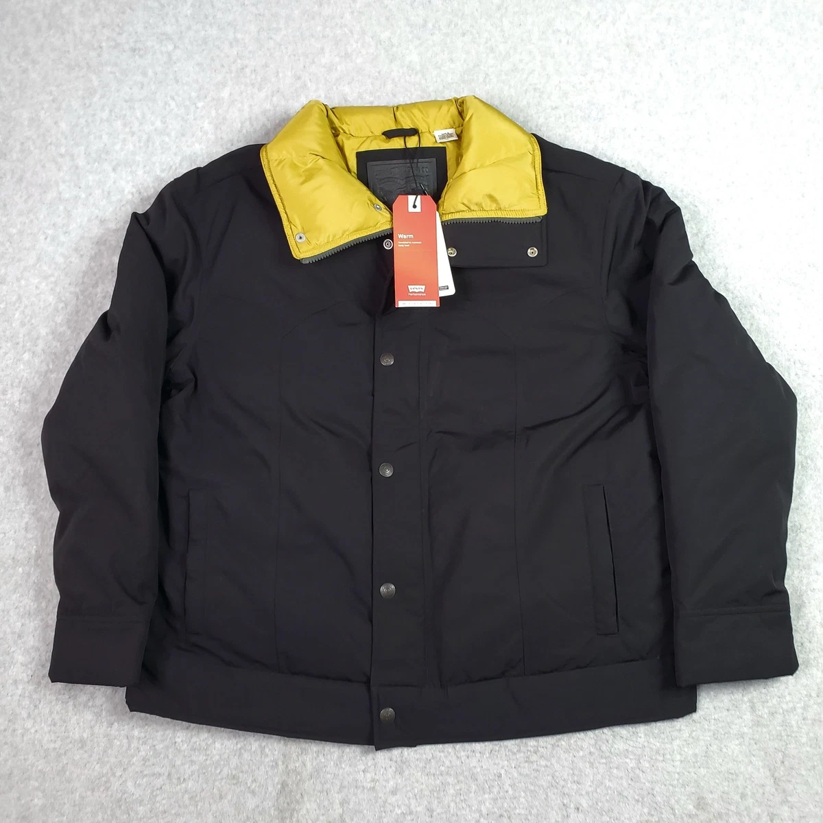 Levis Jacket Mens Large Black Yellow Performance Down Puffer Water Repellent