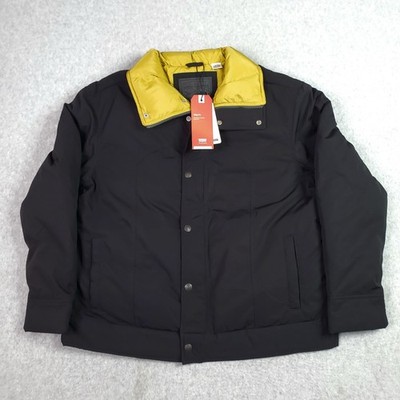Levis Jacket Mens Large Black Yellow Performance Down Puffer Water Repellent