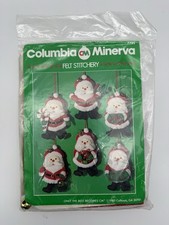 Vtg Sealed Columbia Minerva 6 Santas Felt Ornaments Kit 7722 Christmas Holidays