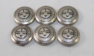 Native American Sterling Silver Set of 7 Sun Face 3/4" Button Covers