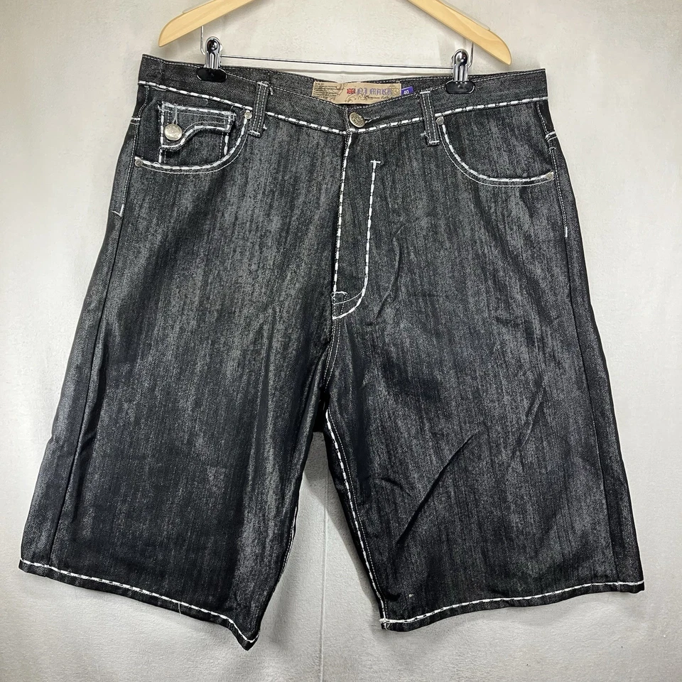 Pantalones Cortos Jean Vintage Y2k Sueltos Pierna Ancha Hip Hop Lavado Negro 41x14 14" Abierto Foto 2 de 4