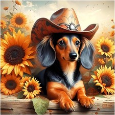 5D Dog Diamond Painting Kits for Adults, Sunflower Dachshund Diamond Art Kits fo