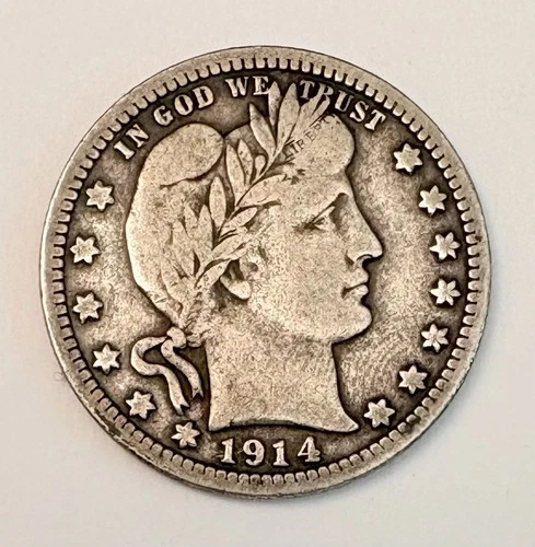 1914-D Barber Quarter VERY FINE Silver 25c