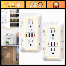 Multi Plug Outlet Extender with Night Light  USB Ports - 6 Outlet Surge Protect