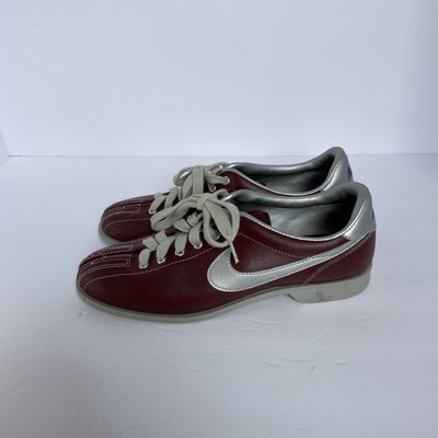 80's Nike Bowling Shoes Women's Sz 830608SN Leather Maroon Silver  Burgundy