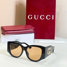 Gucci GG2115S Square Sunglasses Black Gold Brown Lens 55-18-135MM WITH NEW CASE