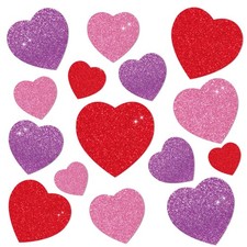 45Pcs Valentine's Day Paper Cut-Outs with Glue Points Red Pink Purple Glitter...