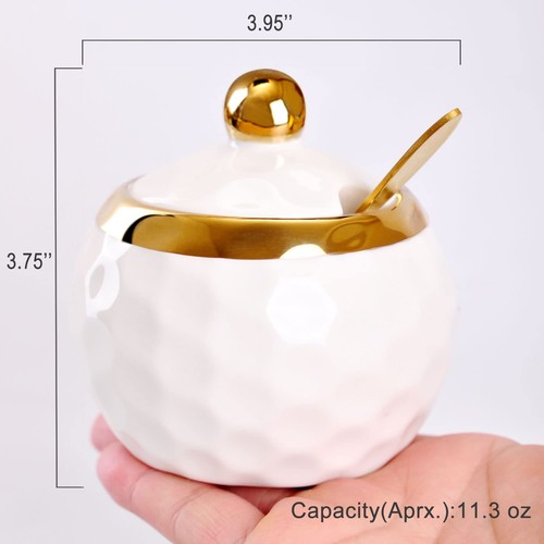 Keramik Zuckerdose mit Deckel Löffel Golf Design Porzellan Salzbehälter weiß - Bild 2 von 7