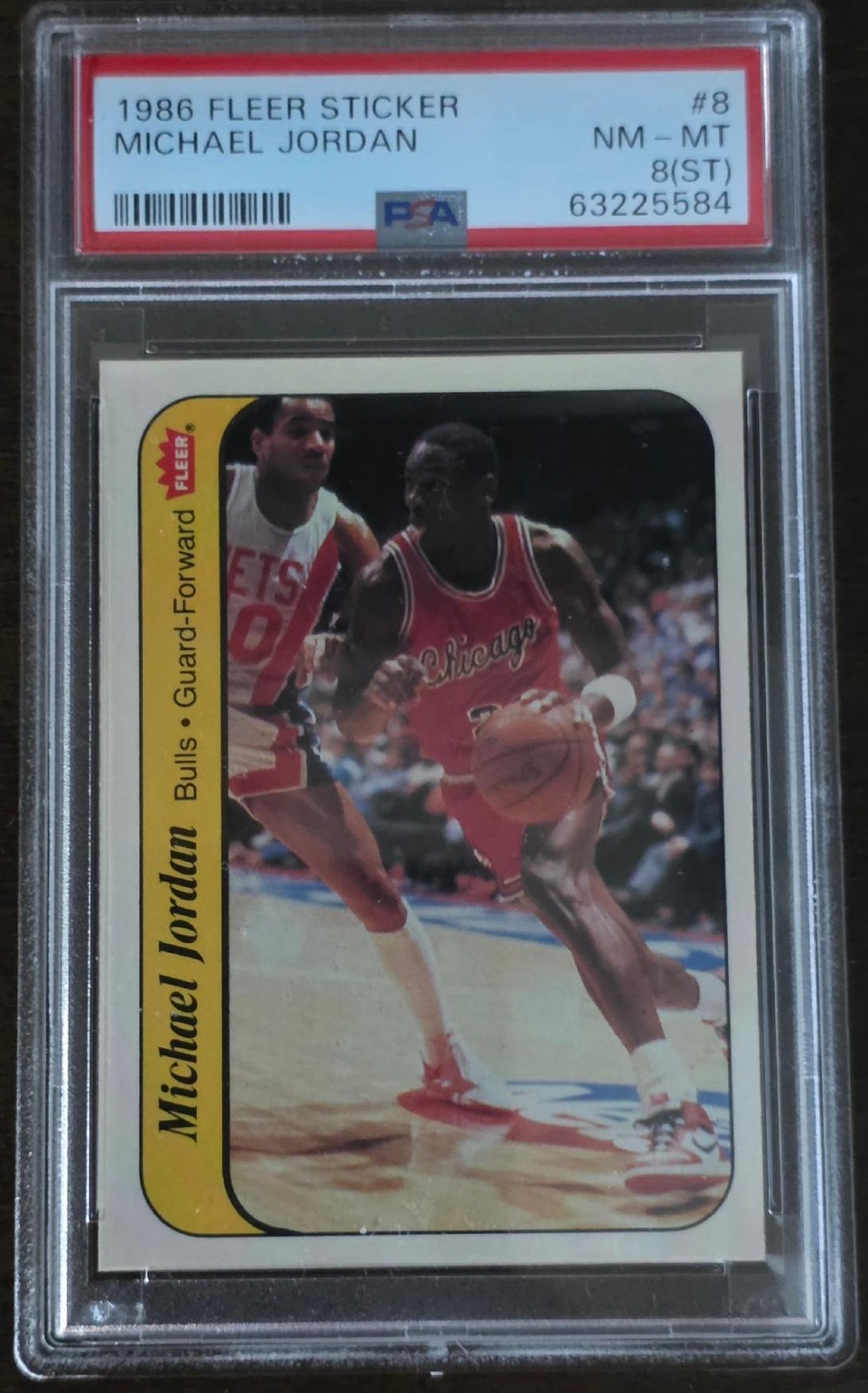 1986 Fleer Sticker Michael Jordan PSA 8 (ST)
