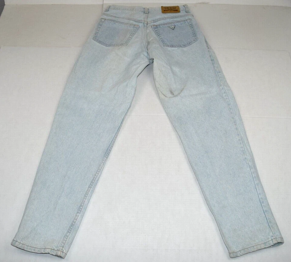 Vintage GUESS Jeans Georges Marciano Sz 32 80s Pale Blue 2 Button Zip Made USA - Image 4 of 4