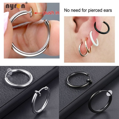 Multi Color Fake Piercing Earring Ring Hoop Ear Lip Nose Body Septum Piercing - Picture 4 of 27