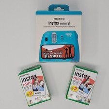 Fujifilm Instax Mini 8 Instant Film Camera Tile Blue with Two Boxes of Film NEW