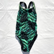 TYR One Piece Swimsuit Womens 34 Small Black Green Print Racing