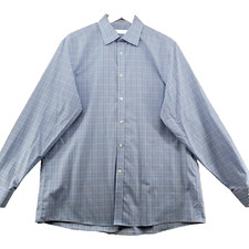 Michael Kors Non Iron Regular Fit Men's Size 16.5-34 Blue Check Dress Shirt