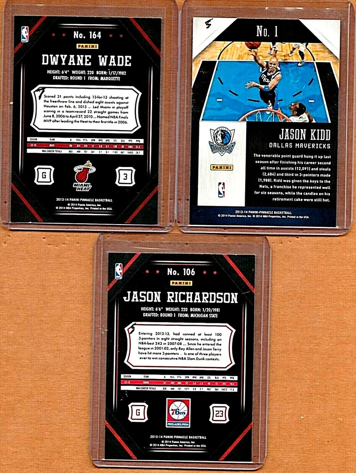 Pinnacle 2013-14 "LOTE A PRUEBA DE ARTISTAS" (X3) JASON KIDD, DWAYNE WADE, JASON RICHARDSON Foto 2 de 2