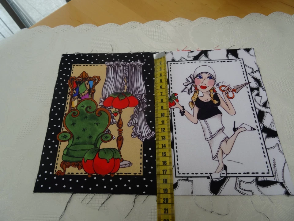 Schöner Stoff 2 x Panel L. FRAUEN Baumwolle Stoffrest 19cm x 28cm Basteln DIY - Bild 2 von 3