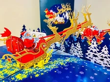 Origami Pop Cards Merry Christmas Premium Santa Sleigh Reindeer Pop Card Vivid