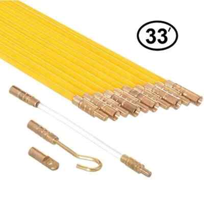 33' Fiberglass Running Wire Cable Coaxial Electrical Fish Tape Pull Push Kit
