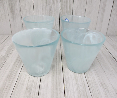 Lot of 4 Ecoglass RavenHead Light Blue White Swirl Glasses 10 oz. Made in Spain