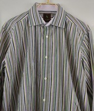TaylorByrd Men's Large Multicolor Striped Long Sleeve Career Button Front Shirt