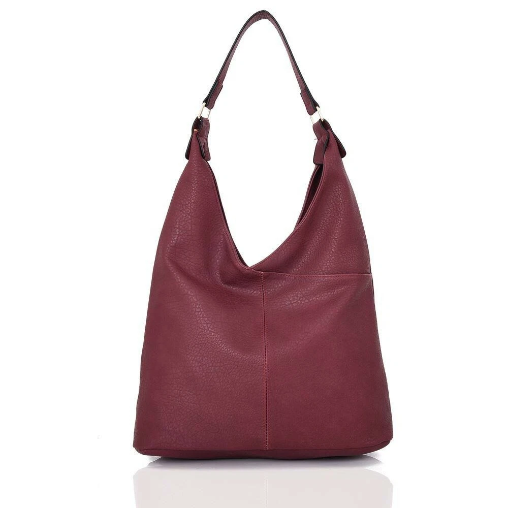 The Olive House Slouch Leather Look Tote Shoulder Bag Handbag Raspberry Red