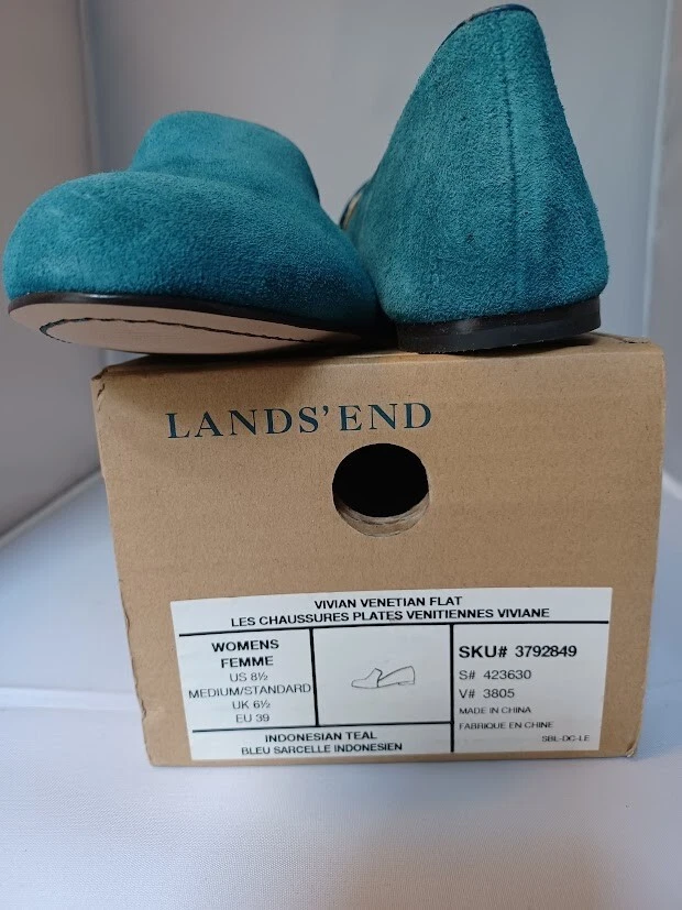 LAND'S END_Indonesian Teal Vivian Venetian Flats, Size 8.5