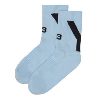 Men's Adidas Y-3 Yohji Yamamoto Ice Blue Cotton Blend Logo Hi Crew Socks New