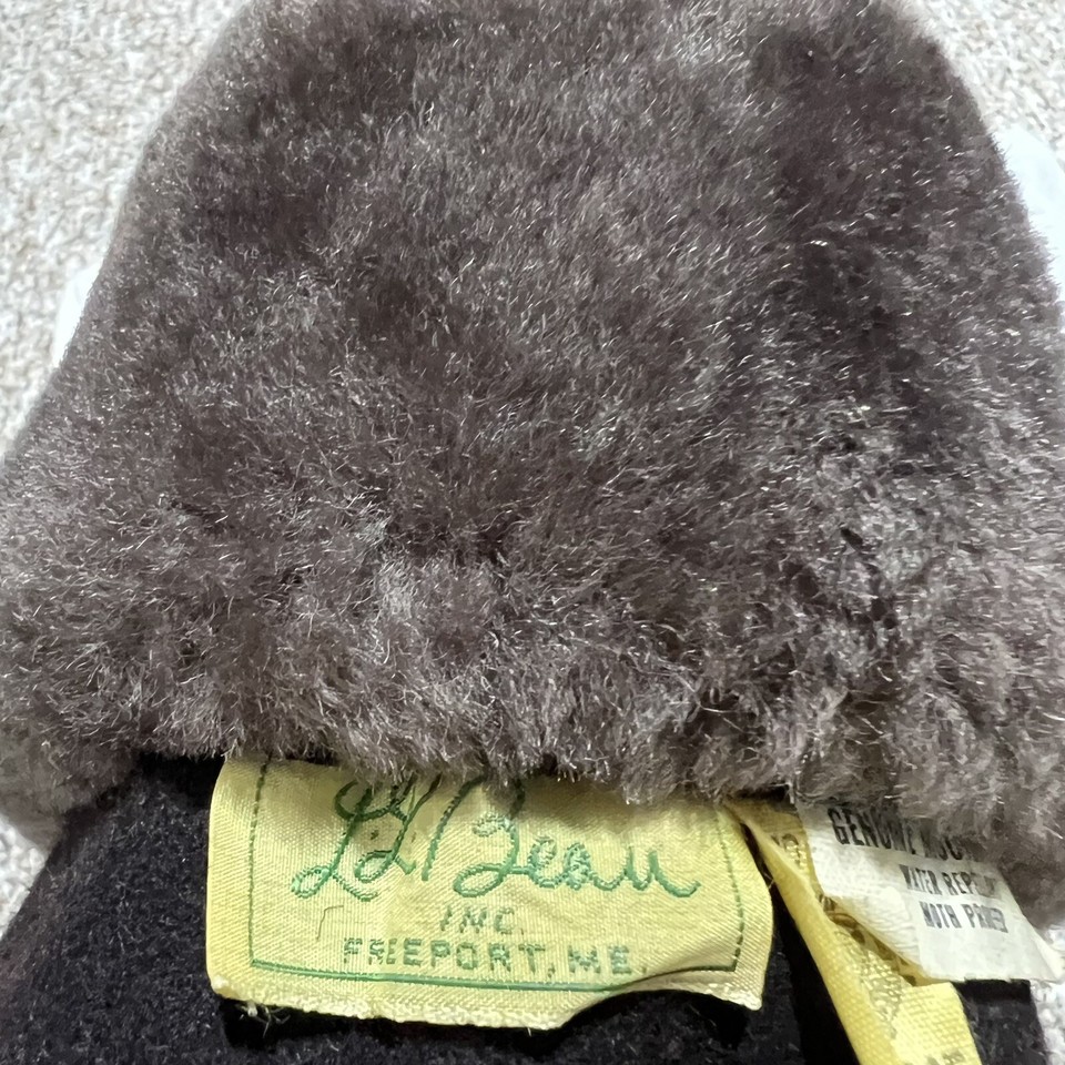 Vtg 60s 70s LL Bean Shearling Ear Flap Hat Mouton Lamb Mens L New Water