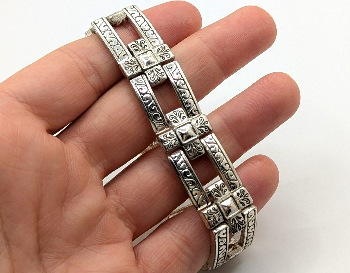 Silver Tone Square Rectangle Link Chain Bracelet … - image 1
