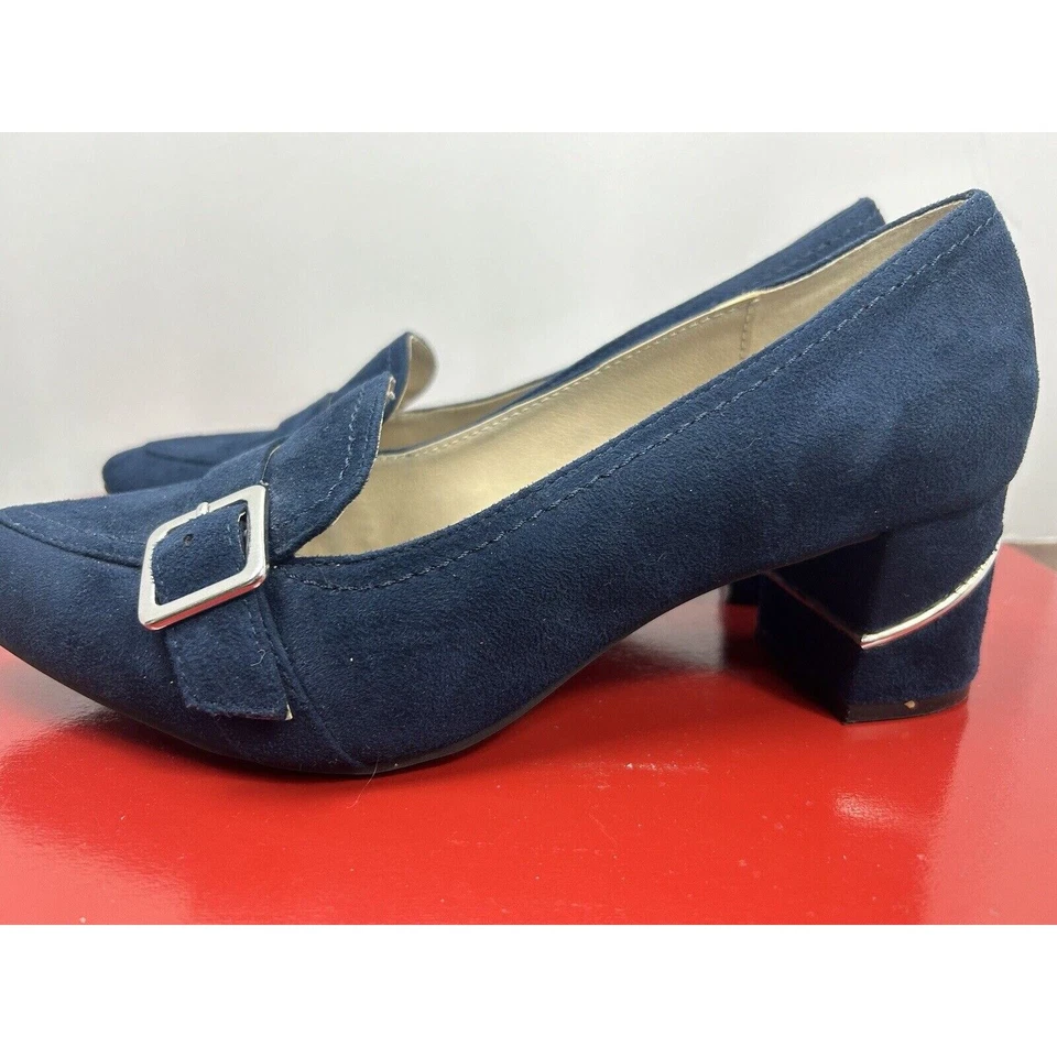 Zapatos mocasines Rialto para mujer tacones altos azul plata hebilla 8,5 M Foto 3 de 4