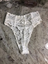 New Aubade Xs White Ivory Lace Thong Panties High Leg Waisted Panties in FRANCE