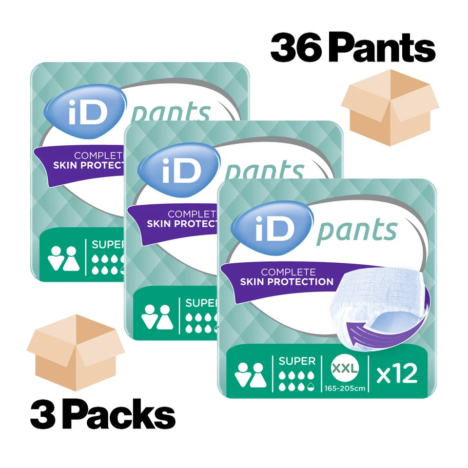 36 iD Pants Super XXL - 3 Packs of 12 - Unisex Incontinence Pull up Pants